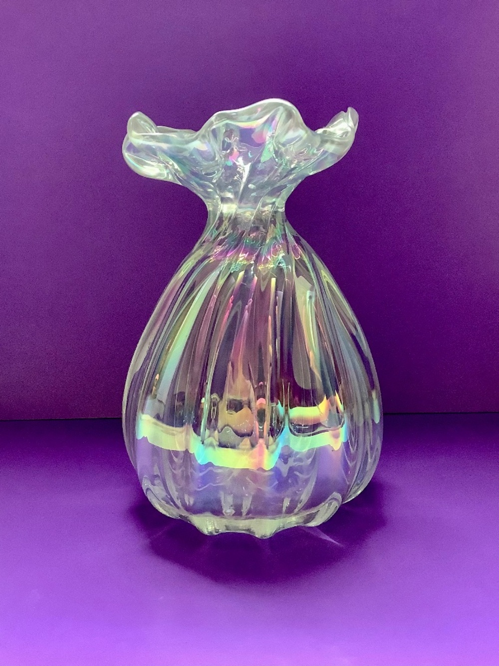 MCM Iridescent Handkerchief Blown Glass Bud Vase